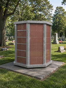 Columbario de Granito para Cementerio, Estilo Americano Tradicional, Monumento de Piedra Roja y Gris - Product Image 1