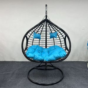 Modern Double Egg Rattan Swing <b>Chair</b> Outdoor Patio <b>Hanging</b> <b>Chair</b> with Metal Stand for Courtyard Park Hotels - Product Image 2