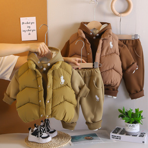 Nouvel Ensemble Élégant pour Garçons : Survêtement Décontracté à Capuche, <span class=keywords><strong>Gilet</strong></span> Doublé Polaire Épais, Trois Pièces pour le Printemps - Product Image 1