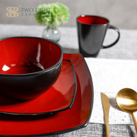Services de vaisselle en porcelaine noire et rouge, vente en gros, assiettes et plats personnalisés, promotion exceptionnelle