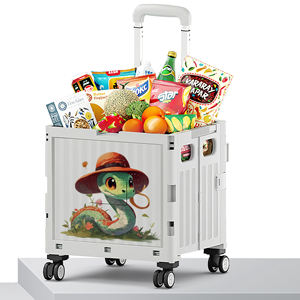 12 tigre du zodiaque chinois chariot de marché pliant gain de place chariot à 4 roues chariots pliables en plastique blanc gris avec roues - Product Image 4