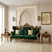 Ensemble de canapés Majlis arabes de luxe, structure en bois massif sculpté, canapé rembourré en velours pour villas, hôtels et projets FF&E