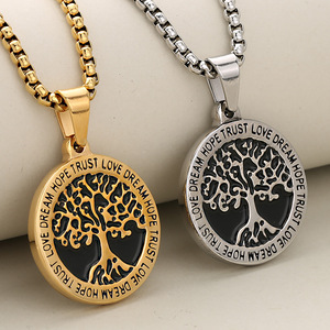 Ciondolo Vintage in Acciaio Inossidabile Placcato Oro con Catena a Scatola, Motivo Albero della Vita, Amore, Fiducia, Desiderio e <span class=keywords><strong>Pace</strong></span> - Product Image 3