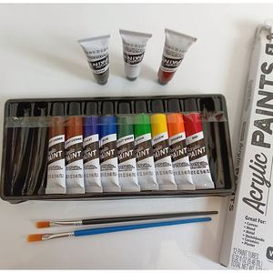 ชุดสีอะคริลิคสดใส 12 สี พร้อมแปรงสำหรับวาดภาพบนผ้าใบ แก้ว กระดาษ-สำหรับเด็กและผู้ใหญ่ - Product Image 6