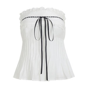 Wholesale Spring Summer Women Strapless Tube <b>Top</b> Lace Bow <b>Tie</b> <b>Waist</b> Slim Fit Sweet Girl Style - Product Image 6