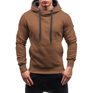 Brown plain men pullover hoodie casual winter season color block hoodie - Product Image 2