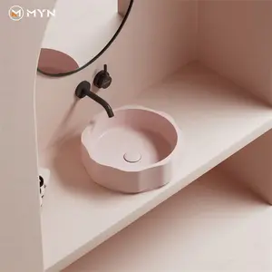 Meiyani Tiktok 트렌드 유럽 스타일 욕실 핑크 색상 사용자 정의 위의 카운터 인공 돌 싱크