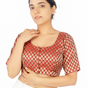 Blusa Tradicional de Mujer, 100% Seda Tejida, Bordado Floral, Lavable, Cuello Cuadrado, Manga Corta, Botones al Frente, para Fiesta - Product Image 1