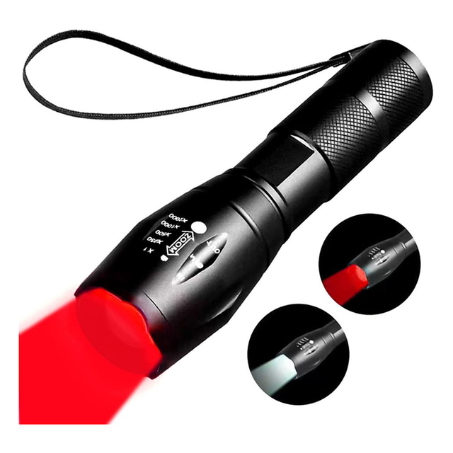 High Lumens 2 Color LED Handheld Flashlight LED WHITE and RED Camping Torch Adjustable Focus Zoom Tactical Flashlight