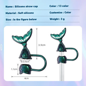 Vente en gros de bouchons de paille en silicone sirène de la mer Couvercles et bouchons réutilisables pour pailles de 9 à 10mm pour gobelets de 30 et 40oz - Product Image 5