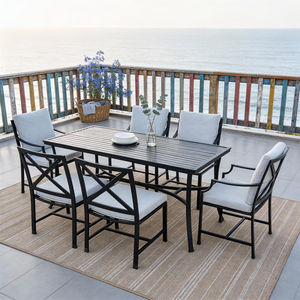 Conjunto de Comedor Clásico para Exteriores con Respaldo en X, 7 Piezas, con Estructura Metálica y Cojines con Colores Personalizables para Patio Costero - Product Image 1