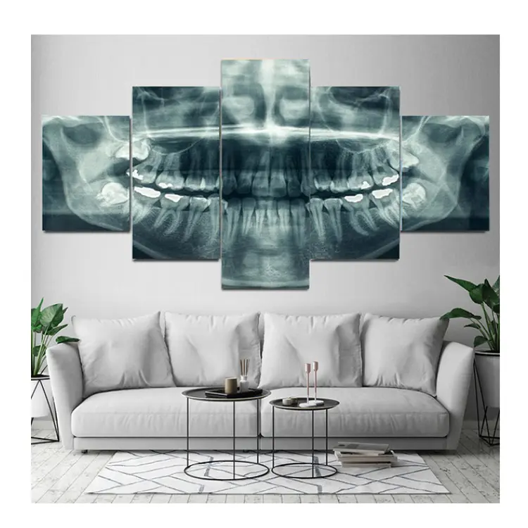 Benutzer definierte 5 Panel Stretched Art Wandbild Leinwand Druck Zähne Foto Abstrakte Leinwand Malerei Gerahmte Holz Wand kunst Dekor