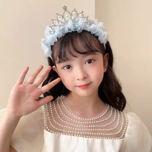 Serre-tête style princesse avec voile en résille, nœud perlé, dentelle plissée brodée et épingle à cheveux pour petite fille - Product Image 4