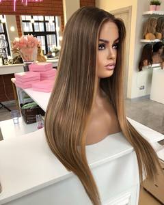 Pelucas de <span class=keywords><strong>Cabello</strong></span> Humano Virgen Europeo Sin Procesar con Cutícula Alineada, Nudos Individuales, HD, Marrón <span class=keywords><strong>Balayage</strong></span>, Liso, con Reflejos Marrones, con Frente de Encaje - Product Image 1