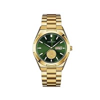 Jam Tangan Pria Gaya Bisnis Mewah Sederhana dengan Casing Paduan Logam, Tali Baja Tahan Karat, Quartz, Tahan Air 30M, Dial Hijau, Penunjuk Tanggal