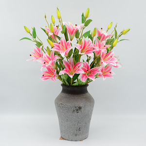 Flores Artificiales de Lirio Dongchen Crafts, 6 Cabezas, Arreglo en Jarrón de Seda, Rosa Blanco, para Decoración del Hogar y Bodas - Product Image 1