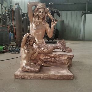 Dauphin en bronze de jardin extérieur et fontaine d'eau en forme de sirène grandeur nature - Product Image 3