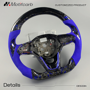 Volante Deportivo Personalizado de Fibra de Carbono Forjado con LED Azul y Agarres Azules para Volkswagen MK8 Golf R GTI Touareg Jetta Tiguan 2020-2025 - Product Image 3