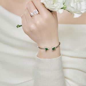 Dylam Trendy Design S925 <b>Silver</b> Rhodium Plated Triangle Rectangle Diamond 8A Zirconia Cuff <b>Bracelet</b> <b>Bangle</b> for Women - Product Image 4