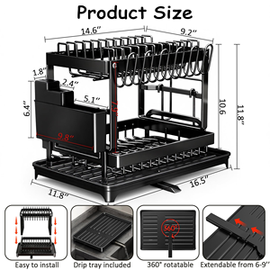 2025 Hot Selling Carbon Steel Black 2 Tier Tableware <b>Dish</b> Drying Drainer Dyer Rack with Cutlery Holder Made in China - Product Image 2