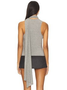 Top Corto Halter de Lona Gris Vintage con Detalle de Bufanda |   Camisola sin Mangas con Escote en V y Frente Cruzado Transpirable para Mujer - Product Image 3