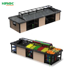 Serie de Mesas Exhibidoras de Frutas y Verduras para Supermercados y Tiendas de Comestibles, con Marco de Madera de Alta Luminosidad - Product Image 1