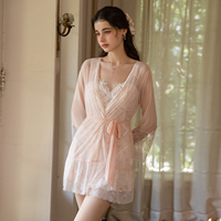 SADI 7971 Ensemble de Nuit et de Détente en Velours à Imprimé Floral, Doux, Mignon et Respirant, avec Bretelles Ajustables, Bretelles à Nouer, Bretelles Intégrées et Robe de Nuit