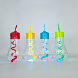แก้วหลอดไฟ 600 มล. แก้วพลาสติกเรืองแสง สำหรับน้ำผลไม้ นม ชา กาแฟ เครื่องดื่มเย็น ขวดพร้อมหลอดดูด แก้วเรืองแสงสำหรับงานปาร์ตี้ - Product Image 1