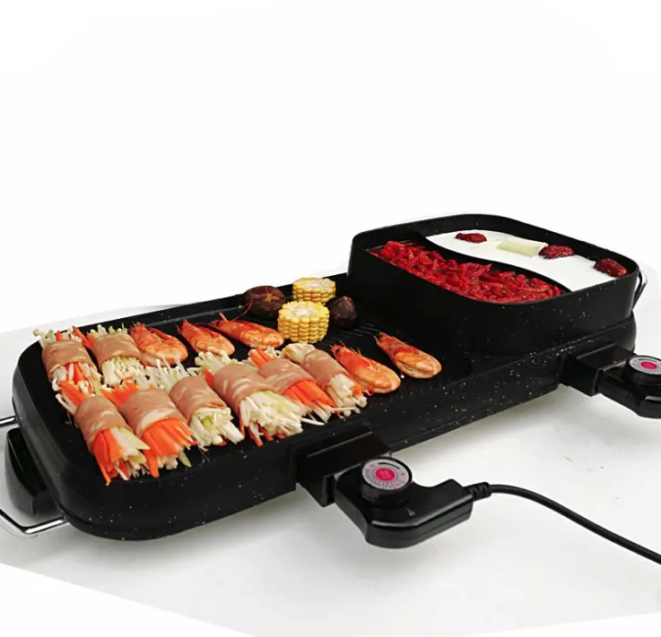 Hot sale electric Mult- pans table top bbq grill pan factory wholesale electric griddle with hotpot high quality barbecue grill