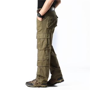 Pantaloni da trekking da uomo in cotone 100% pantaloni Casual taglie forti da lavoro dritti da esterno tattici Multi-tasca - Product Image 4