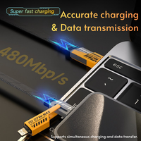 Cable USB plano trenzado de nailon 4 en 1 de 65W, duradero, con soporte de carga rápida para portátiles, dispositivos móviles Android e iOS