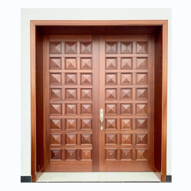 باب مدخل أمامي خشبي كلاسيكي من الفولاذ المقاوم للصدأ بتصميم آمن للغاية مجموعة أبواب للمنازل من الفولاذ المقاوم للصدأ