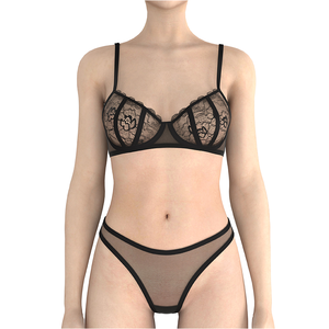 Set di reggiseno e slip in pizzo trasparente da donna, traspirante, con ferretto, nastro lucido, etichetta personalizzata, lingerie sexy. - Product Image 2