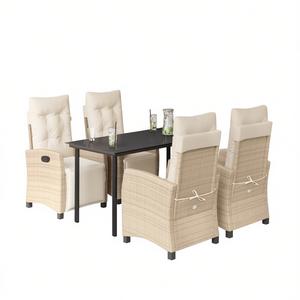 Ensemble de salle à manger de jardin en rotin beige 4 places, résistant aux intempéries, mobilier d'extérieur au design contemporain, structure en acier - Product Image 1