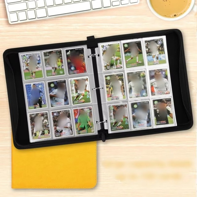 Waterproof PU Leather 9 Pocket Trading Card Portfolio Album Zippered Storage Folder Binder with Ring Mechanism
