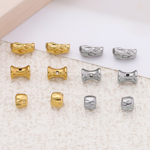 Cuentas espaciadoras irregulares de acero inoxidable chapadas en oro y plata para la fabricación de pulseras, componentes de joyería, 5 oblongas, 10 redondas - Product Image 3
