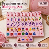 Jeu de Mahjong américain rose perle avec design rétro de Joker et flamant rose en bambou, idéal pour un cadeau, 160 pièces