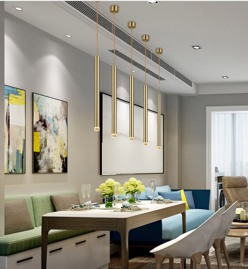 Modern Led Pendant Lamp Long Tube Cylinder Pipe Hanging Lamps Cord Pendant Light For Living Room