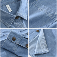 Kemeja Denim Lengan Panjang Pria dengan Logo Custom, Kasual Vintage, Dapat Dicuci, Kancing Depan, Kantong Dada, Overshirt Denim, Bahan Polyester/Katun