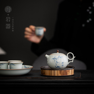 Juego de té de bambú pintado a mano en azul y blanco, una tetera, dos tazas, juego de té sencillo para dos personas, cerámica Dehua, nuevo estilo chino. - Product Image 3