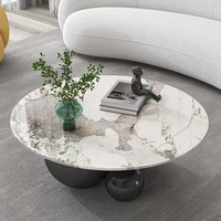Table basse sphérique moderne de luxe avec plateau en marbre, pieds en acier inoxydable, meubles de salon, table centrale en métal doré
