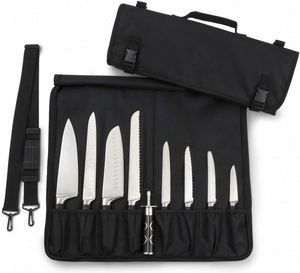 Échantillon gratuit : Sac à couteaux de chef (8+ emplacements) rembourré, contient 8 couteaux + votre hachoir à viande, aiguiseur à couteaux, ustensiles et une pochette zippée - Product Image 2