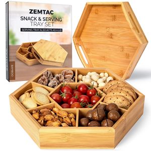 ชุดถาดเสิร์ฟขนม Zemtac กล่องเก็บของแบ่งช่องทรงหกเหลี่ยมทำจากไม้ไผ่ พร้อมฝาปิด สำหรับจัดระเบียบบนโต๊ะทำงาน - Product Image 1