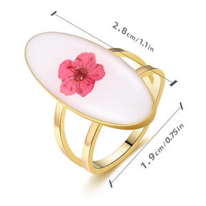 Anillo de acero inoxidable con goteo de aceite personalizado, flor ovalada, luz Simple, anillo de flores secas inmortales de lujo para mujer, venta al por mayor - Product Image 6