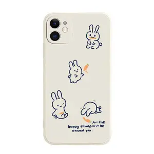 Karikatür tavşan ve havuç baskı beyaz renk tpu telefonu kılıfı iphone 12 pro max koruma cep telefonu kabuk için sevimli kız