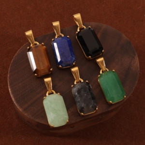 Nueva llegada Retro Onyx piedra colgante para hombres joyería 18K oro Acero inoxidable piedra Natural Ojo de Tigre Aventurina lapislázuli colgante - Product Image 6