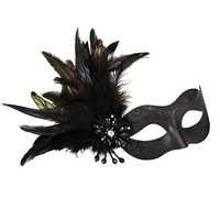 Costume drôle Cosplay masque de mascarade de carnaval vénitien masque de fête de plumes d'halloween noir pour décor de noël de fourniture de vacances de fête