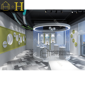 Estación de trabajo de oficina moderna, muebles con forma de <span class=keywords><strong>onda</strong></span>, escaparate, vitrinas de exhibición, centro de llamadas de madera, estación de trabajo con estantes de esquina sh - Product Image 3