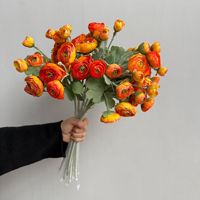 7Heads Flocking Camellia Peony Bunga Buatan Tiruan Teratai Kecil Ranunculus Dekorasi Pernikahan Rumah Alat Peraga Rangkaian Bunga