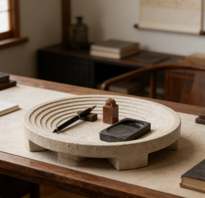 Натуральные подносы из травертина коричневого цвета, роскошные большие мраморные фруктовницы, круглые тарелки для фруктов из травертина - Product Image 1